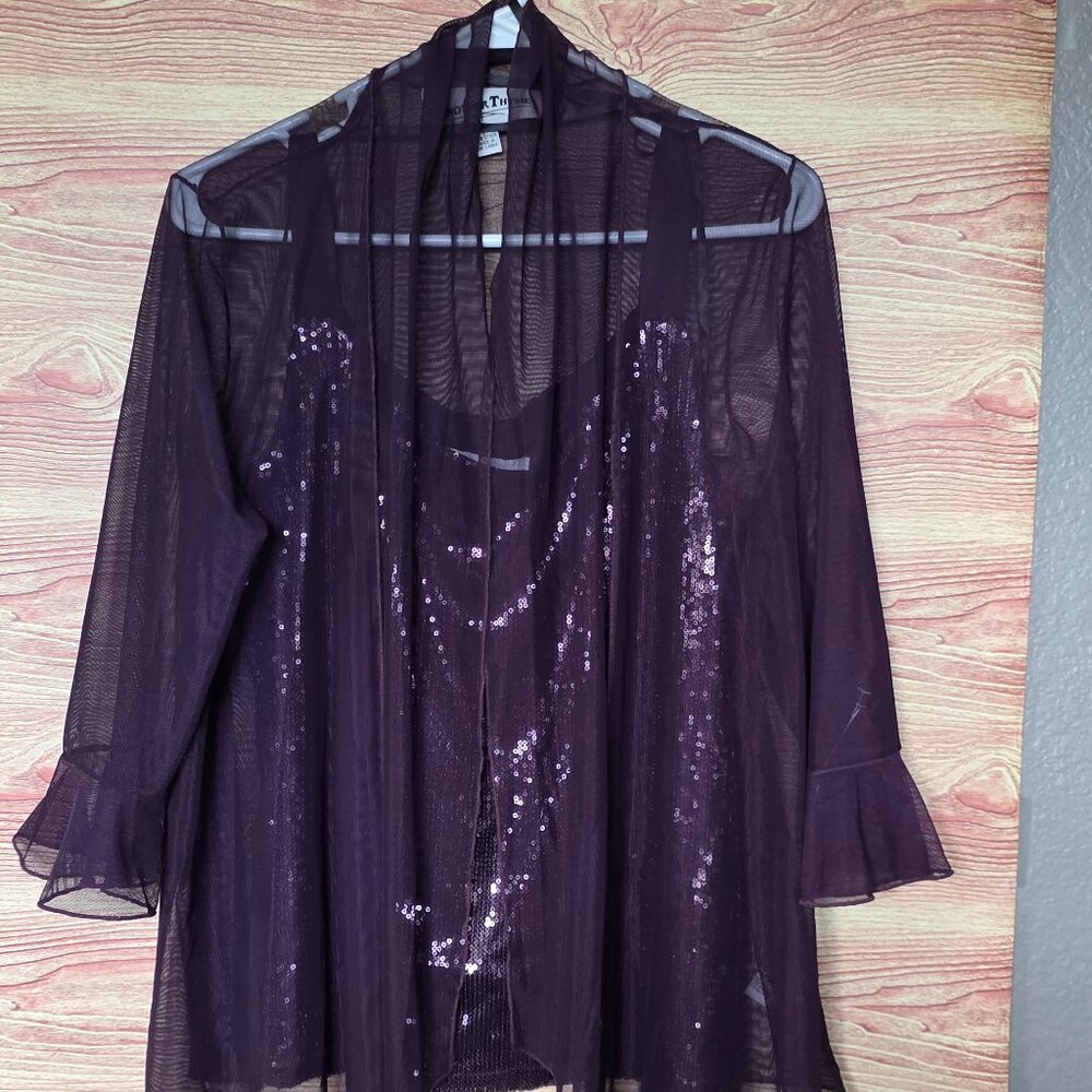Another Thyme 2-Piece Purple Sequin Mesh Top Set – Size L